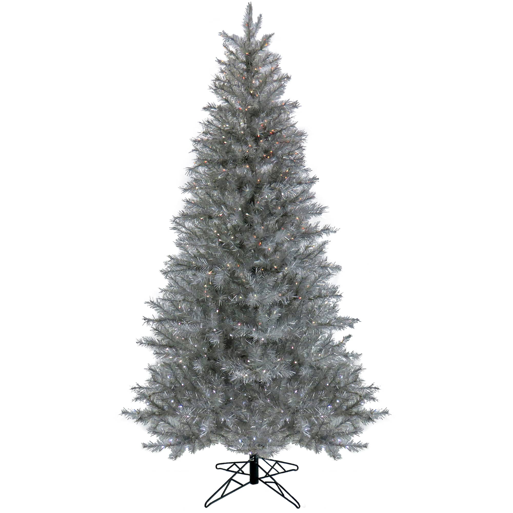 7.5ft. Pre-Lit Crystal Silver Metallic Artificial Christmas Tree, Multicolor LED Lights